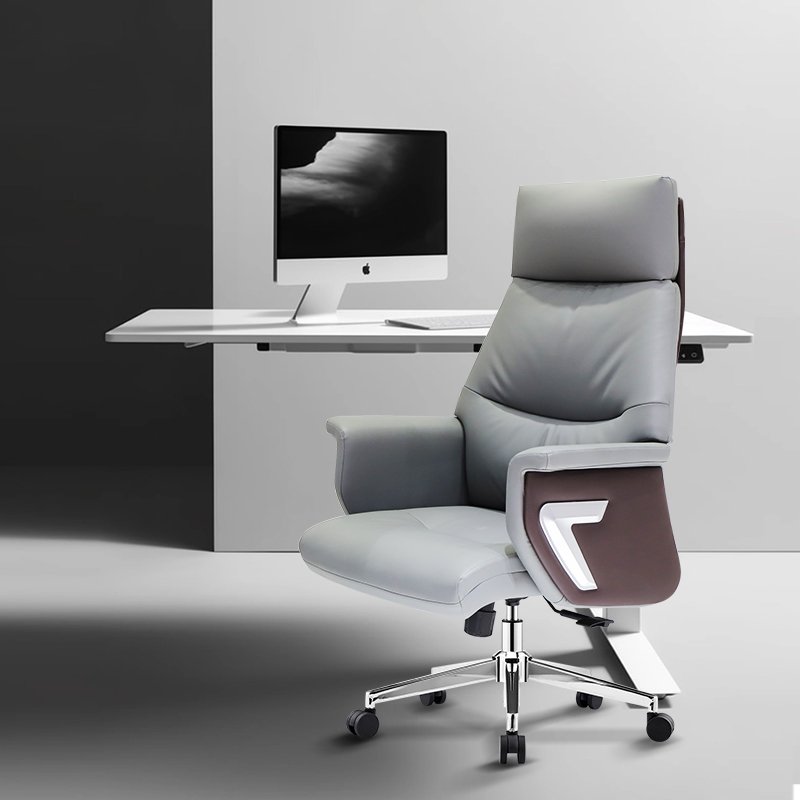 GA19 - Luxury Grey PU Leather Office Chair For Boss - Image 2