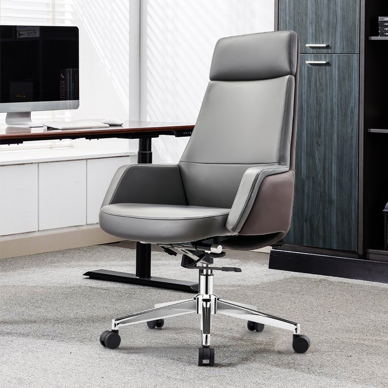 GA69 - Grey PU Leather Boss Office Chair - Image 2